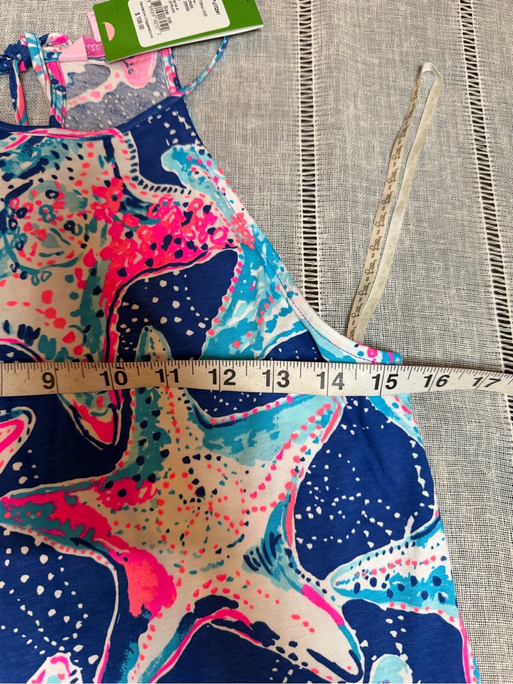 NWT Lilly Pulitzer XXS Starfish Print Halter Shift Dress Pima Cotton Tassel Tie - Picture 6 of 10